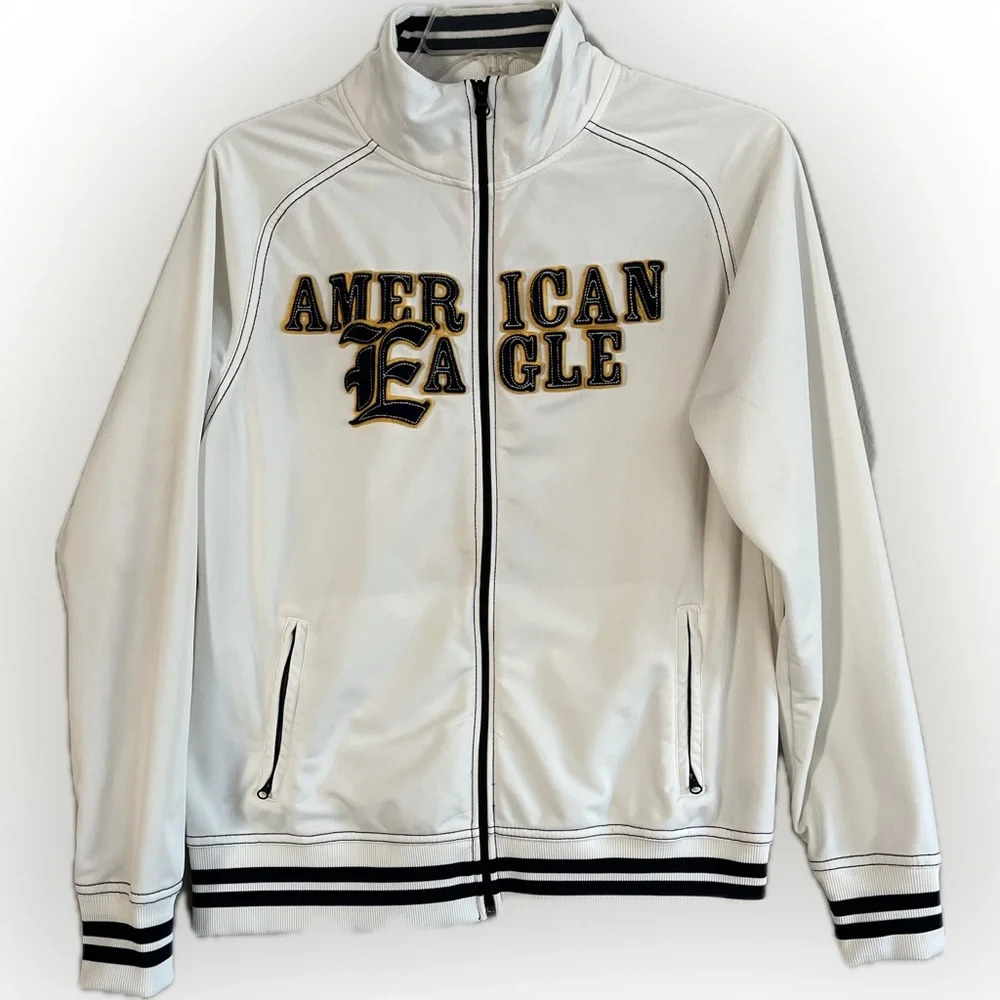 American Eagle Sportswear Varsity Style Full Zip Jacket White Men's (Size: L)